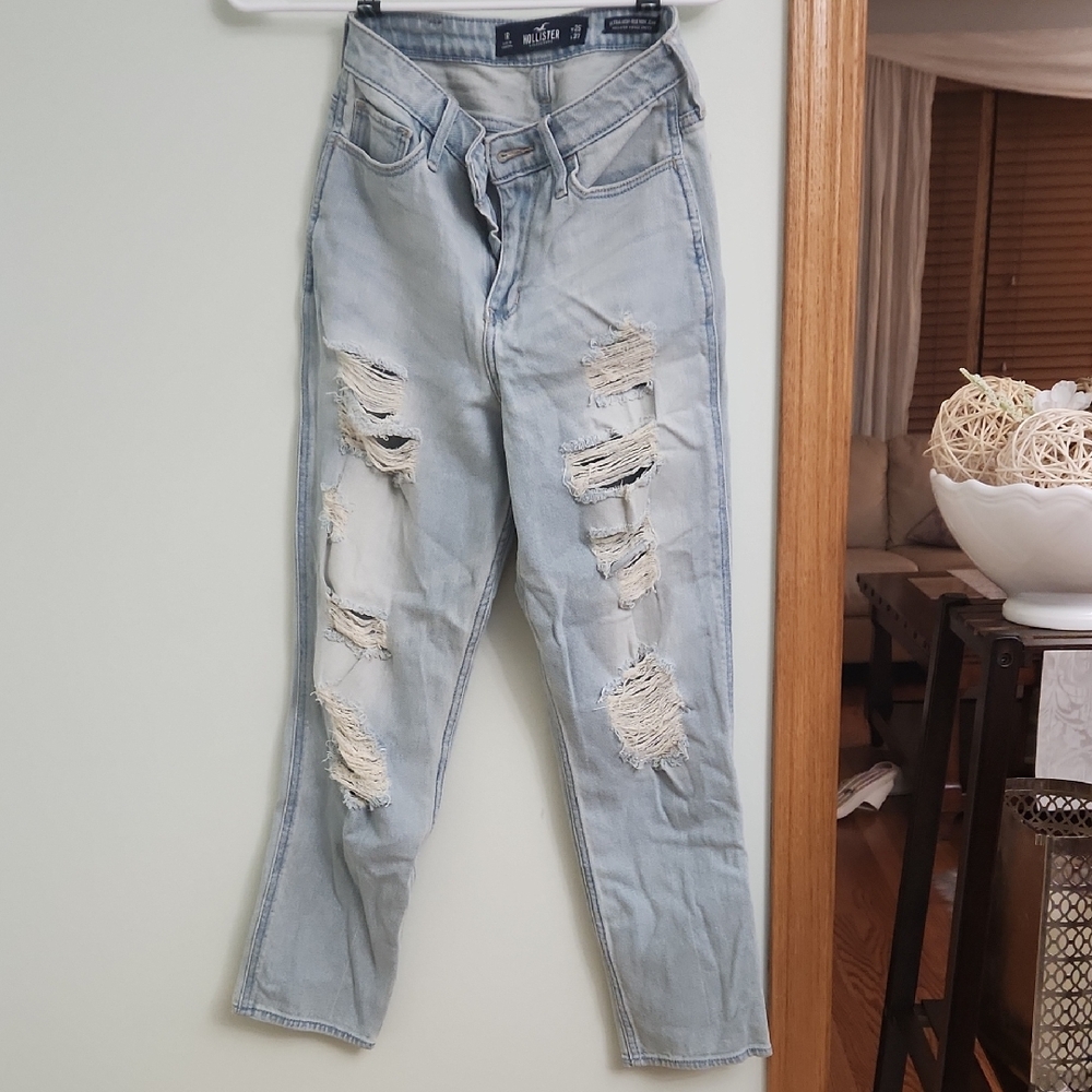 Hollister Light Blue Ripped Straight Leg Jeans